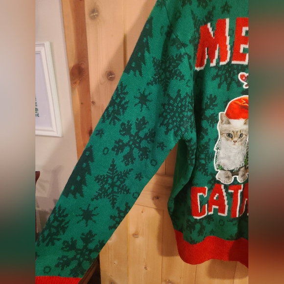 New Ugly Christmas Party Sweater December 25 Meowy Catmas Large Reindeer Cats - Picture 7 of 8
